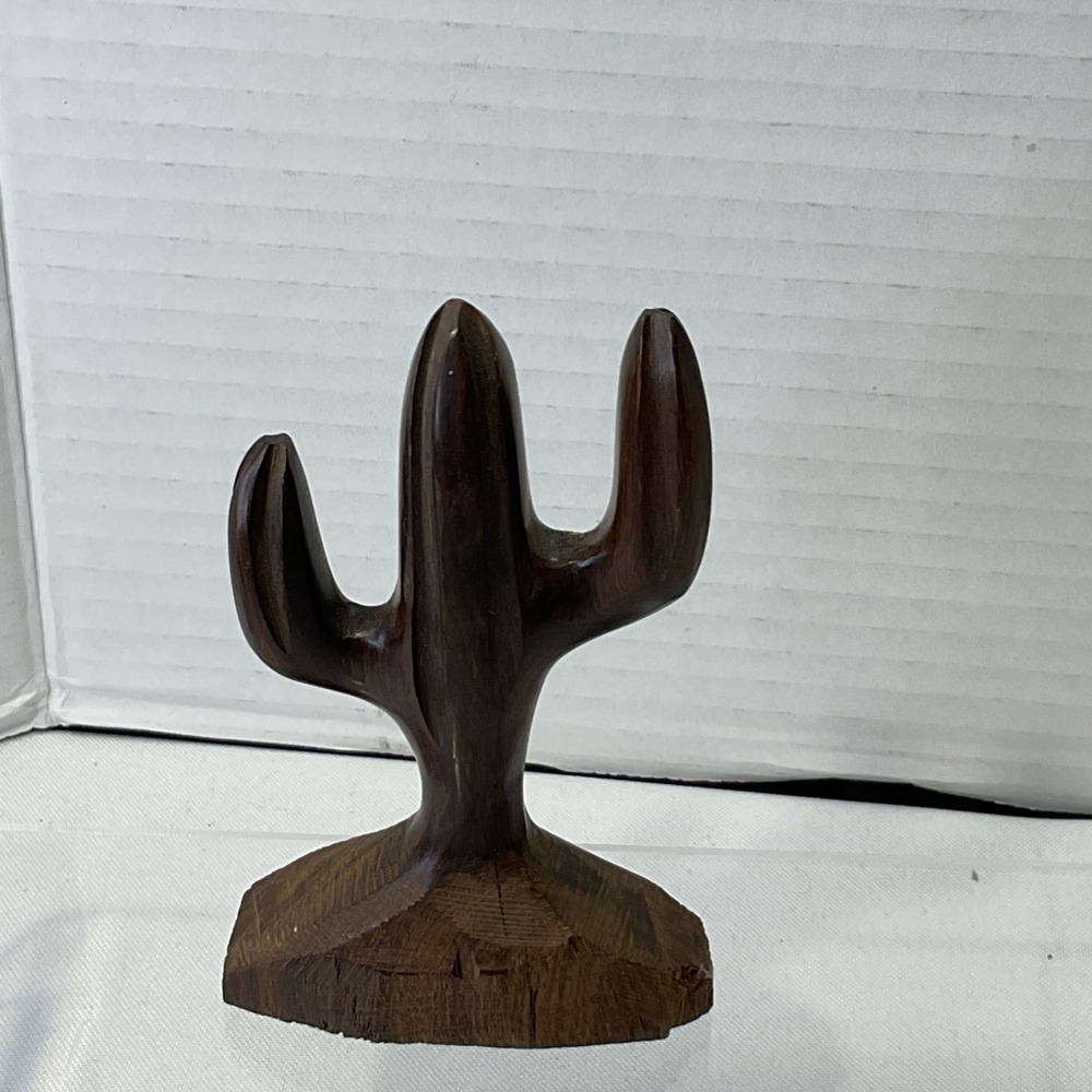 Hand Carved Ironwood‎ Saguaro Brown 4 in Desert Cactus Sculpture Wood Mexico-A